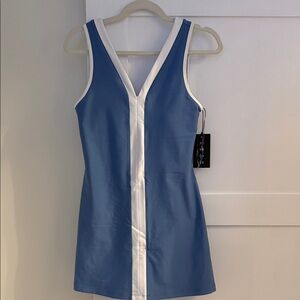 Abercrombie & Fitch Blue and White V-Neck Sleeveless Dress